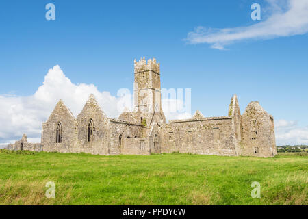 Fondée en 1351 et située près de Headford dans le comté de Galway, Ross Errilly Friary est l'un des mieux préservés en sites monastiques du moyen âge en Irlande. Banque D'Images