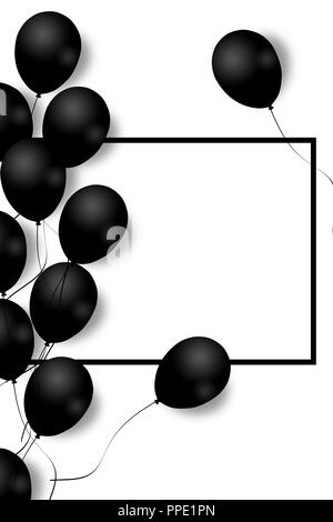 Beau noir de ballons survolant au hasard cadre noir. Partie arrière-plan avec élégant de l'espace pour le texte. Cadre Noir, des ballons. L'illustration. Pattern Banque D'Images