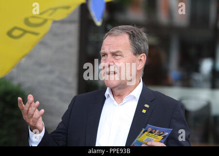 Campagne pour les élections de l'État de Bavière 2013 : le ministre bavarois de la science Wolfgang Heubisch (FDP) sur Gaertnerplatz à Munich. Banque D'Images