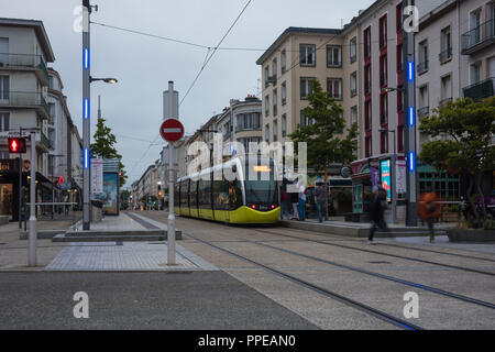 Brest, tramways, Linie une Station, Chateau, rue de Siam Banque D'Images