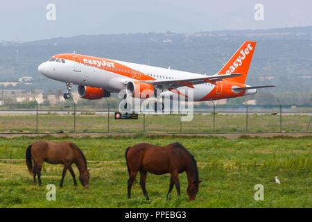 Palma de Majorque, Espagne - 12. Mai 2018 : un Airbus A320 d'EasyJet der mit dem Kennzeichen G-EZWA landet auf dem Flughafen Palma de Majorque (PMI) en Espagne. Dans le monde d'utilisation | Banque D'Images