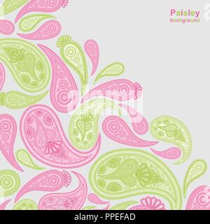 Paisley rose et vert, floral background vector abstract design pattern, l'ornement de l'art indien. Illustration de Vecteur