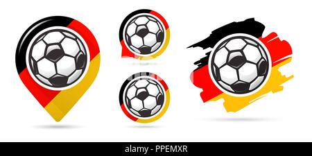 Le football allemand vector icons. Buts de soccer. Ensemble d'icônes de football. Pointeur de carte de football. Ballon de football. Soccer ball vector signe. Marquer un but Illustration de Vecteur