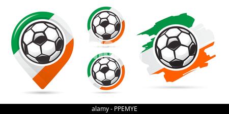 Icônes vectorielles de football irlandais. Buts de soccer. Ensemble d'icônes de football. Pointeur de carte de football. Ballon de football. Soccer ball vector signe. Marquer un but Illustration de Vecteur