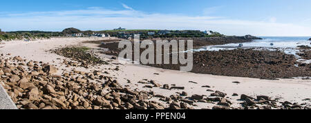 Autour des Iles de Scilly - vue panoramique sur la baie de la Vieille Ville, St Mary's Banque D'Images