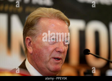 Frank Warren au cours de la conférence de presse au Grosvenor House, Londres. ASSOCIATION DE PRESSE Photo. Photo date : mardi 25 septembre 2018. Voir l'activité de boxe histoire de Londres. Crédit photo doit se lire : Steven Paston/PA Wire. Banque D'Images