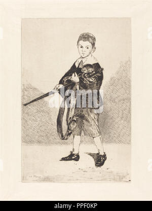 Enfant avec épée, tourné vers la gauche (L'enfant à l'épée, tourné à gauche). En date du : 1862. Dimensions : plaque : 31,7 x 24 cm (12 1/2 x 9 7/16 in.) feuille : 49,5 x 34,8 cm (19 1/2 x 13 11/16 po.). Technique : eau-forte et aquatinte en noir sur papier japon. Musée : National Gallery of Art, Washington DC. Auteur : Edouard Manet. Banque D'Images