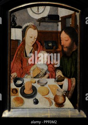Jacob Jansz (actif à Haarlem, ca.1483-1509). Peintre hollandais. La Sainte Famille à Table, 1495-1500. Musée Wallraf-Richartz. Cologne. L'Allemagne. Banque D'Images