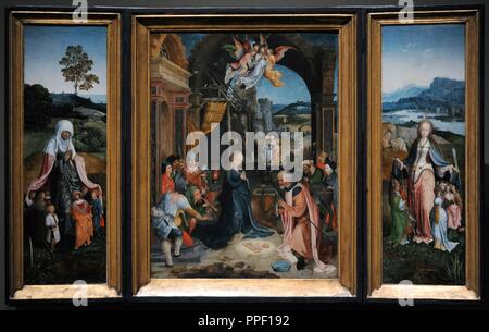 Jan de Beer (ca.1475-ca.1528). Peintre flamand. Triptyque avec Adoration des bergers, ca.1515. Musée Wallraf-Richartz. Cologne. L'Allemagne. Banque D'Images