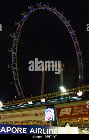 Le Singapore Flyer éclairées la nuit au cours de la Formule 1 Grand Prix de Singapour à partir de la fosse de Marina Bay Tribune République de Singapour Asie Banque D'Images