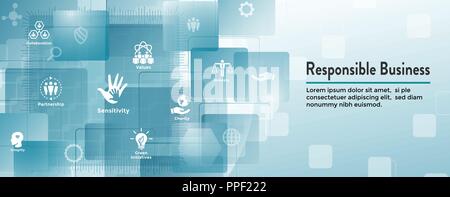 La responsabilité sociale des bandeaux Web Icon Set & Web bannière d'en-tête w l'honnêteté, l'intégrité, la collaboration, etc. Illustration de Vecteur