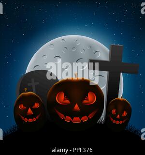 Scary Halloween pumpkins nuit Illustration de Vecteur