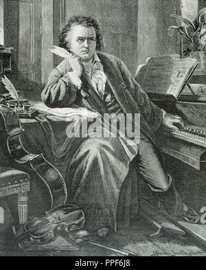 BEETHOVEN, Ludwig van (Bonn 1770-Vienne, 1827). Compositeur allemand. XIX siècle la gravure. Banque D'Images