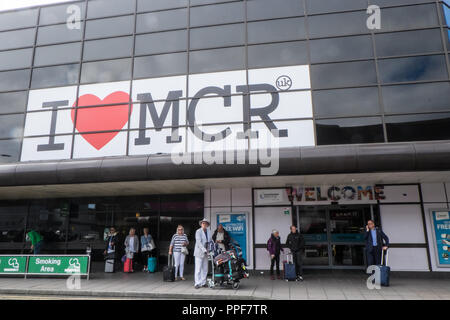 J'aime,je coeur de Manchester Manchester,bâtiment,terminal de l'aéroport de Manchester,transport,transport,Angleterre,moyeu,UK,Royaume-Uni, Europe. Banque D'Images