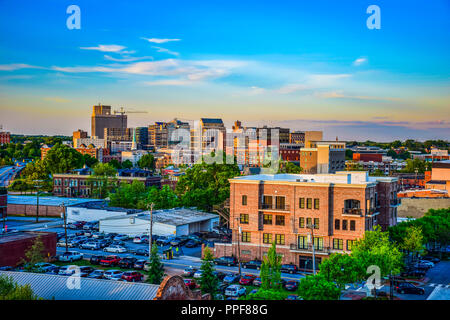 Coucher de soleil sur le centre-ville de Greenville en Caroline du Sud SC Skyline Banque D'Images