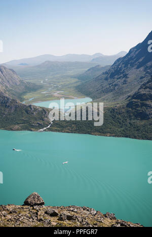 Vue aérienne de Besseggen lac Gjende sur Ridge dans le parc national de Jotunheimen, Norvège Banque D'Images