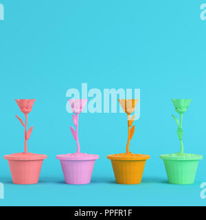 Quatre bas colorés dans un pot de fleurs en poly sur fond bleu lumineux dans des tons pastel. Le minimalisme concept. 3D render Banque D'Images