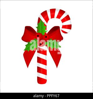 Sweet Candy Cane traditionnel de Noël sur fond blanc Illustration de Vecteur
