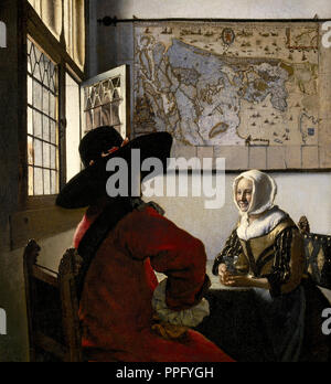 Johannes Vermeer - Direction et Laughing Girl. Circa 1657. Huile sur toile. Frick Collection, New York, USA. Banque D'Images