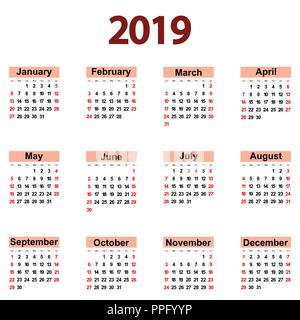 Grande nouvelle calendrier mural 2019. L'icône d'illustration vectorielle Illustration de Vecteur