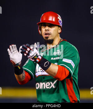 Sebastian Elizalde. Les actions de la série des Caraïbes d'un match de baseball avec le match de Tomateros de Culiacán de Mexico contre les Criollos de Caguas de Banque D'Images