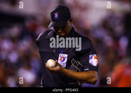 Les actions de la série des Caraïbes d'un match de baseball avec le match de Tomateros de Culiacán de Mexico contre les Criollos de Caguas de Porto Rico en baseb Banque D'Images