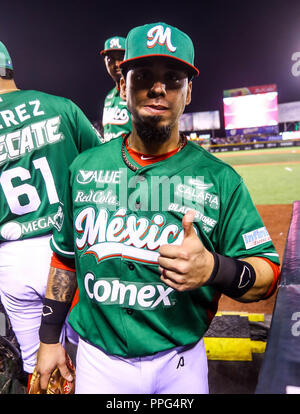 Les actions de la série des Caraïbes d'un match de baseball avec le match de Tomateros de Culiacán de Mexico contre les Criollos de Caguas de Porto Rico en baseb Banque D'Images