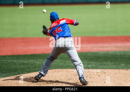 David Richardson pitcher inicial de Puerto Rico. . Partido de beisbol de la Serie del Caribe con el Encuentro entre Caribes de Anzoátegui (de Venezuela Banque D'Images