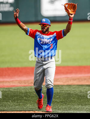 David Richardson pitcher inicial de Puerto Rico. . Partido de beisbol de la Serie del Caribe con el Encuentro entre Caribes de Anzoátegui (de Venezuela Banque D'Images