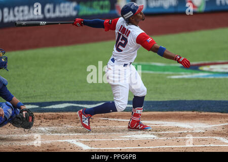 Francisco Lindor Puerto Rico , durante el partido entre Italia vs Porto Rico, World Baseball Classic en estadio Charros de Jalisco en Guadalajara, moi Banque D'Images