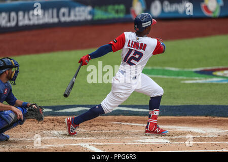 Francisco Lindor Puerto Rico , durante el partido entre Italia vs Porto Rico, World Baseball Classic en estadio Charros de Jalisco en Guadalajara, moi Banque D'Images