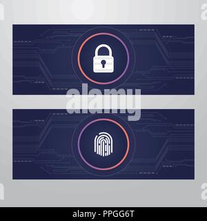 Verrou de sécurité cybernétique - Finger Print Template Design Carte d'accès Illustration de Vecteur