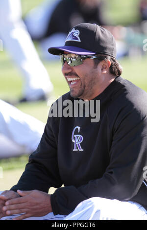 Mexican Coache Vinicio Castilla des Rockies du Colorado au cours du printemps 2013 Complexe sportif de diapos de Salt River Fields at Talking Stick dans l'Arizona. Banque D'Images