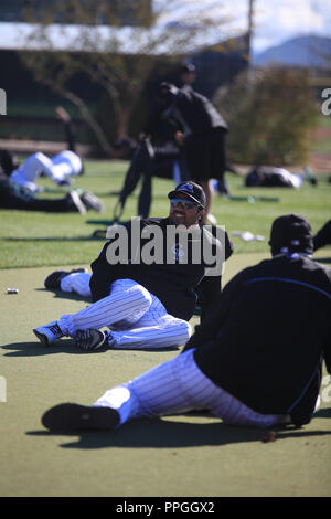 Mexican Coache Vinicio Castilla des Rockies du Colorado au cours du printemps 2013 Complexe sportif de diapos de Salt River Fields at Talking Stick dans l'Arizona. Banque D'Images