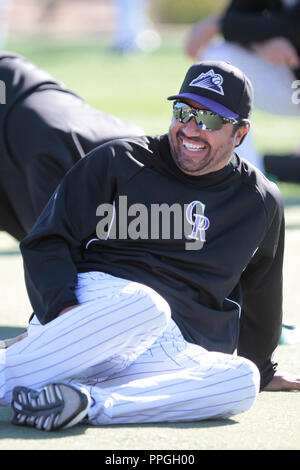 Mexican Coache Vinicio Castilla des Rockies du Colorado au cours du printemps 2013 Complexe sportif de diapos de Salt River Fields at Talking Stick dans l'Arizona. Banque D'Images