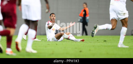Leipzig, Saxe. Sep 20, 2018. Football : Ligue Europa, Groupe étape, Journée 1 : RB Leipzig - RB Salzbourg. Leipzig dvd Matheus Cunha se plaint d'une faute. Crédit : Jan Woitas/dpa-Zentralbild/dpa/Alamy Live News Banque D'Images