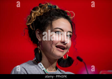 Liverpool, Royaume-Uni. 26 septembre 2018. Gemma Bolton, principal représentant, prend la parole à la conférence du parti travailliste à Liverpool. © Russell Hart/Alamy Live News. Banque D'Images