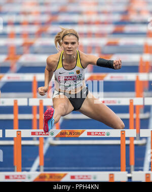 Berlin, Deutschland. 09Th Aug 2018. Louisa GRAUVOGEL (GER) action, heptathlon 100m, Huerden sur 09.08.2018 Championnats d'Europe d'athlétisme 2018 à Berlin/Allemagne à partir de 06.08. - 12.08.2018. Utilisation dans le monde entier | Credit : dpa/Alamy Live News Banque D'Images