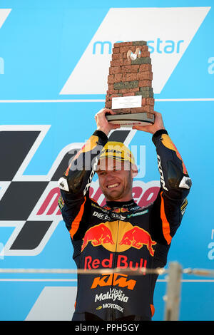 Brad Binder (41) de la République d'Afrique du Sud et Red Bull KTM Ajo KTM lors de la journée de la course du Gran Premio Movistar de Aragon de championnat du monde de MotoGP à Motorland Aragón, circuit au 23 septembre 2018 en Espagne, Alcaniz. Banque D'Images