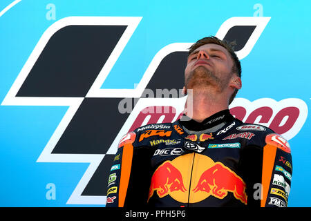 Brad Binder (41) de la République d'Afrique du Sud et Red Bull KTM Ajo KTM lors de la journée de la course du Gran Premio Movistar de Aragon de championnat du monde de MotoGP à Motorland Aragón, circuit au 23 septembre 2018 en Espagne, Alcaniz. Banque D'Images