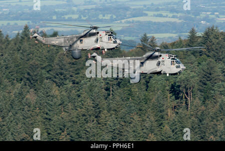 Yelverton, Royaume-Uni. 26th septembre 2018. Dernier vol de la Royal Navy Sea King. Les hélicoptères Sea King Mk7 ont quitté RNAS Culdrose pour la dernière fois le mercredi 26th septembre 2018 les avions dans les photos sont en vol au-dessus de Burrator Reservoir, Sheepstor, nr Yelverton, Devon sur la route de RNAS Culdrose à HMS Sultan après près de 50 ans d'opérations actives, Les derniers hélicoptères militaires Sea King de voler au Royaume-Uni, ont quitté la Royal Naval Air Station Culdrose à Helston, Cornwall pour prendre sa retraite le mercredi 26th septembre 2018. Crédit : Bob Sharples/Alay Live News Banque D'Images