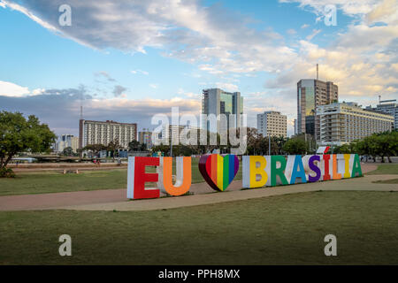 Signe de Brasilia à Burle Marx Jardin Parc - Brasilia, District Fédéral, Brésil Banque D'Images