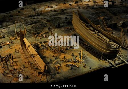 L'shipward de Stockholm en avril 1627, la plus grande base navale et chantier naval en Suède. Modèle. Musée Vasa. Stockholm. La Suède. Banque D'Images