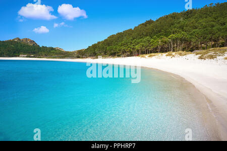 Islas Cies islands Rodas turquoise plage près de Vigo de Galice Espagne Banque D'Images