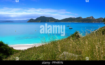 Islas Cies islands beach près de turquoise de Vigo Galice Espagne Banque D'Images