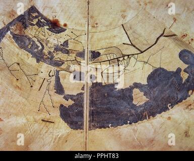 15e siècle copie manuscrite de la carte du monde de Ptolémée, reconstituée à partir de la Géographie de Ptolémée, c 150 AD. Indiquant les pays de Serica et Sinae (Chine) et l'île de Taprobane (Sri Haiti). Bibliothèque Apostolique du Vatican. Banque D'Images