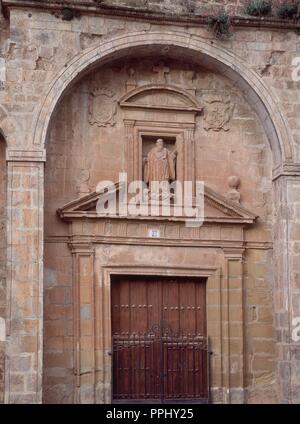 EXTERIOR-DET PORTADA ÉLÉMENTS PRINCIPAUX-SOULAGER DE ESFIGIE S MILLAN-. Lieu : Monastère de Yuso. SAN MILLAN DE LA COGOLLA. Rioja. L'ESPAGNE. Banque D'Images