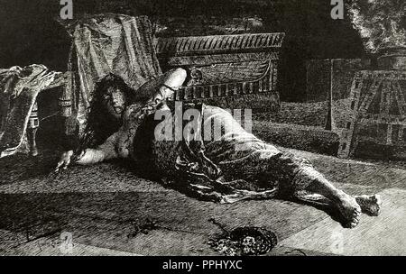 Cléopâtre VII Philopator (69-30 av. J.-C.). Reine de l'Egypte. La mort de Cléopâtre. Dans la gravure illustration artistique, 1888. Banque D'Images