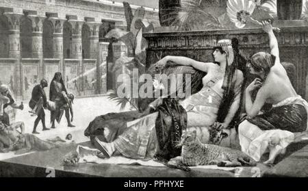 Cléopâtre VII Philopator (69-30 av. J.-C.). Reine de l'Egypte. Test de poisons sur Cleopatra condamnés. Gravure d'après une peinture de A. Cabanel dans l'histoire des nations. Banque D'Images