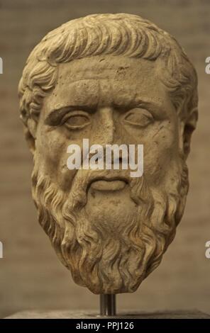 Platon (428-348 av. J.-C.). Philosophe grec. La tête. Copie romaine. Glyptothèque Musée. Munich. L'Allemagne. Banque D'Images